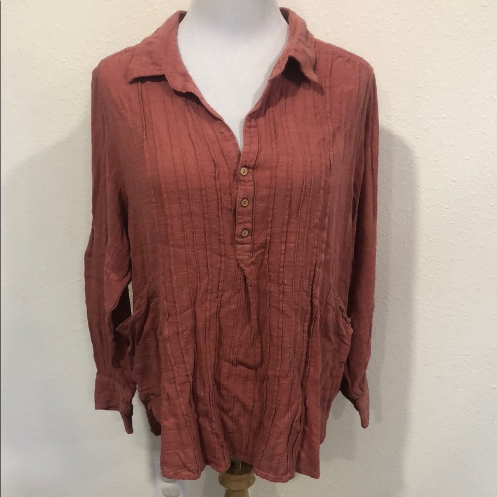 En Creme Women's Rust Button-Up Top With Pockets Size L